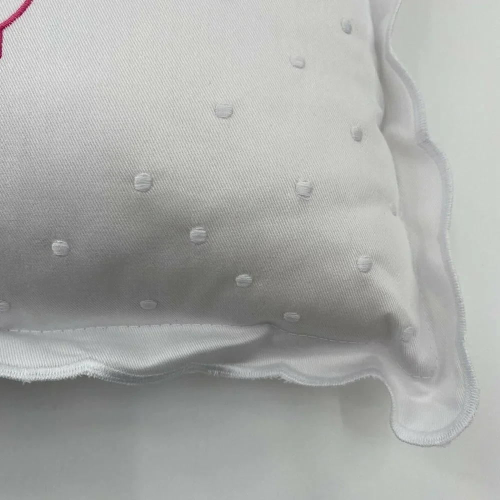 Tuckernuck Tots Baby Girl Pillow White Swiss Dot/Pink Embroidery OBA Monogram